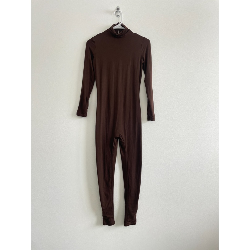 Bumpsuit Jumpsuit Women M Brown Maternity Mock Neck Long Sleeve Comfy Stretch
